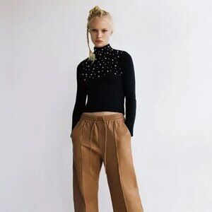 NWT Zara Soft Feel Pearl Sweater Gray Size Medium